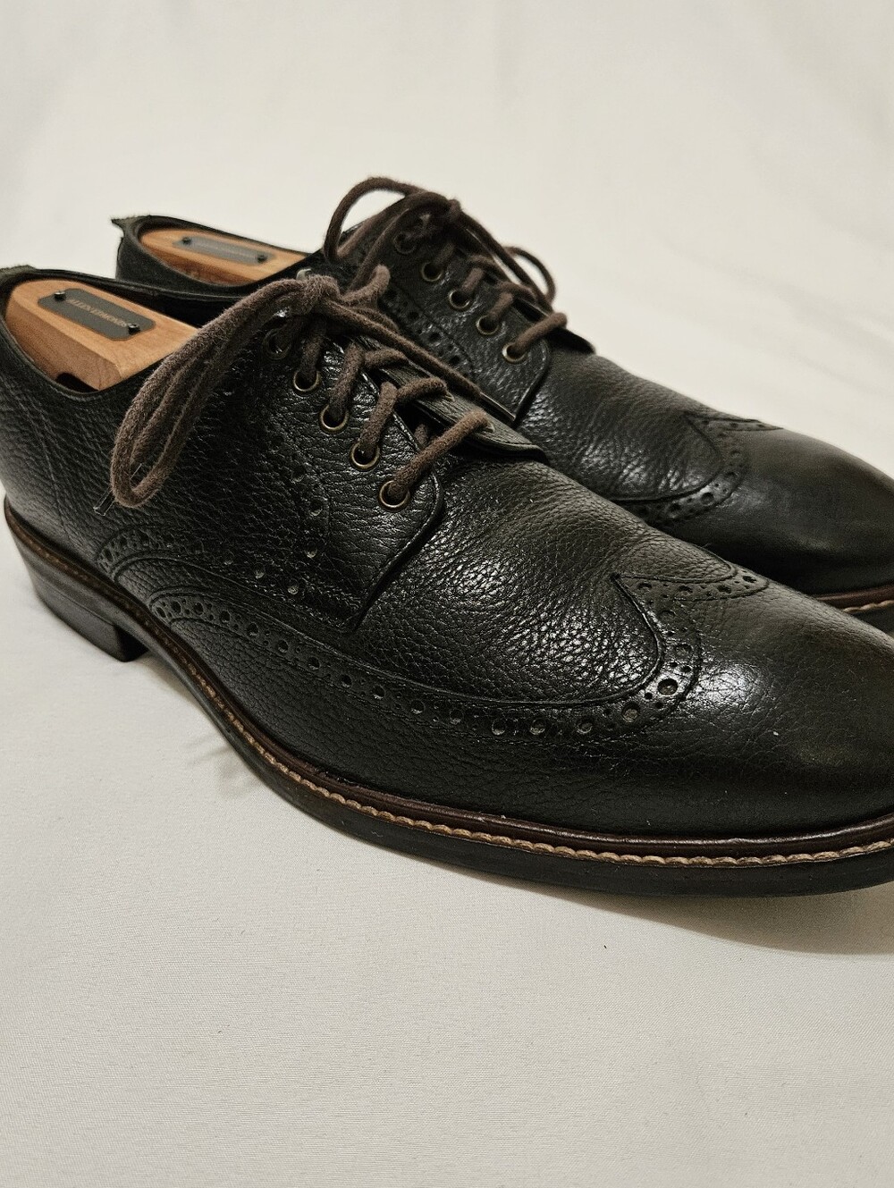 Cole Haan Grand OS Wingtip Pebbbled Leather Formal Dress Black Shoe Mens 9.5